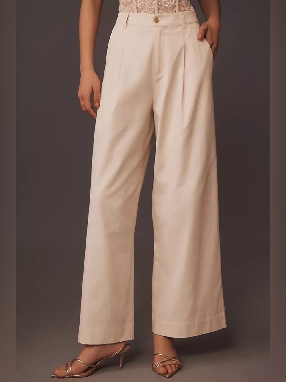 Cami NYC Jetta High Rise Pant Wide Leg Cotton Cream Sz 8